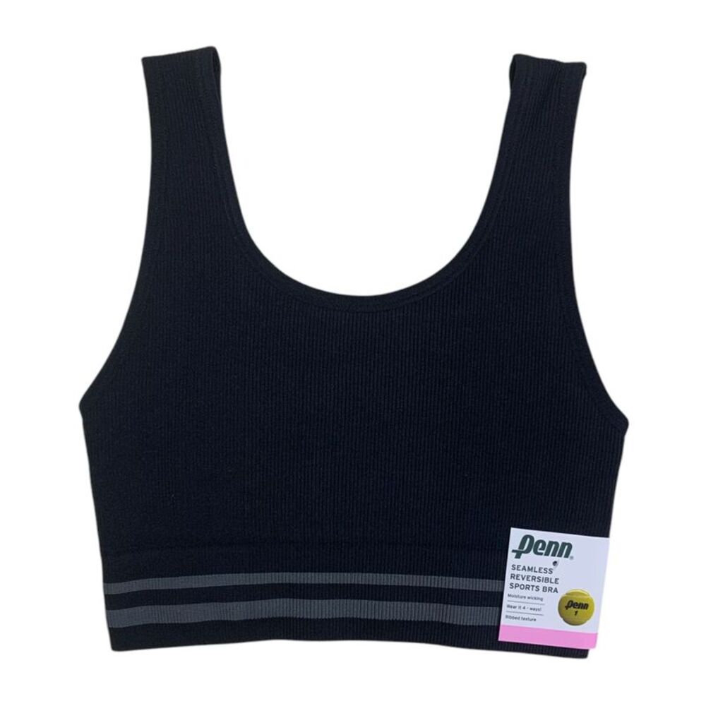 Black - Penn Womens Seamless Reversible Sports Bra, Moisture Wicking Ribbed Desi